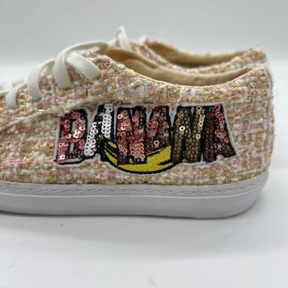 Zara Sequin Banana Patch textured TweedTan White Bronze Sneakers Size 37 - Picture 3 of 12